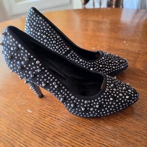 Rock &‎ Republic Woman's Black Studded Spikes Stiletto Heels 8